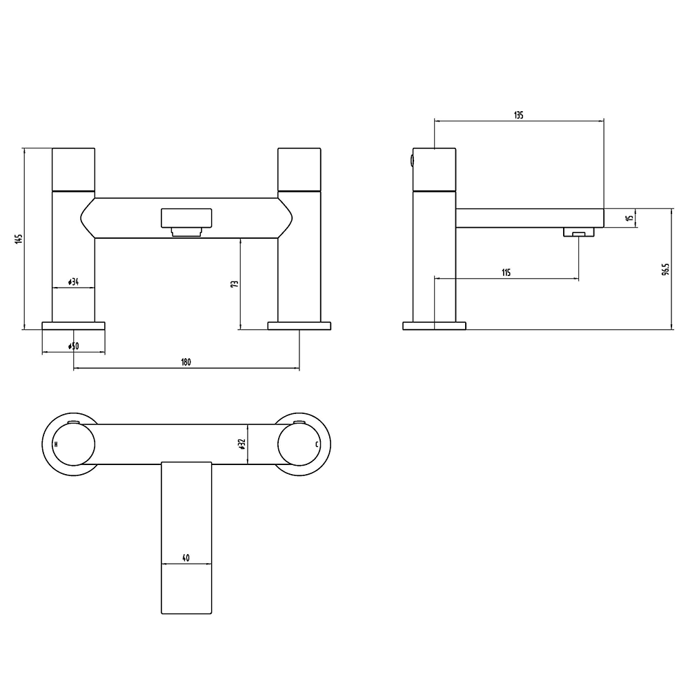 The Tap Factory Vibrance Polished Copper Deck Mounted Bath Filler - 6 Handle Colours