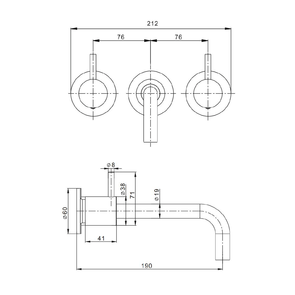 Crosswater MPRO 3 Hole Wall Mounted Basin Mixer Tap