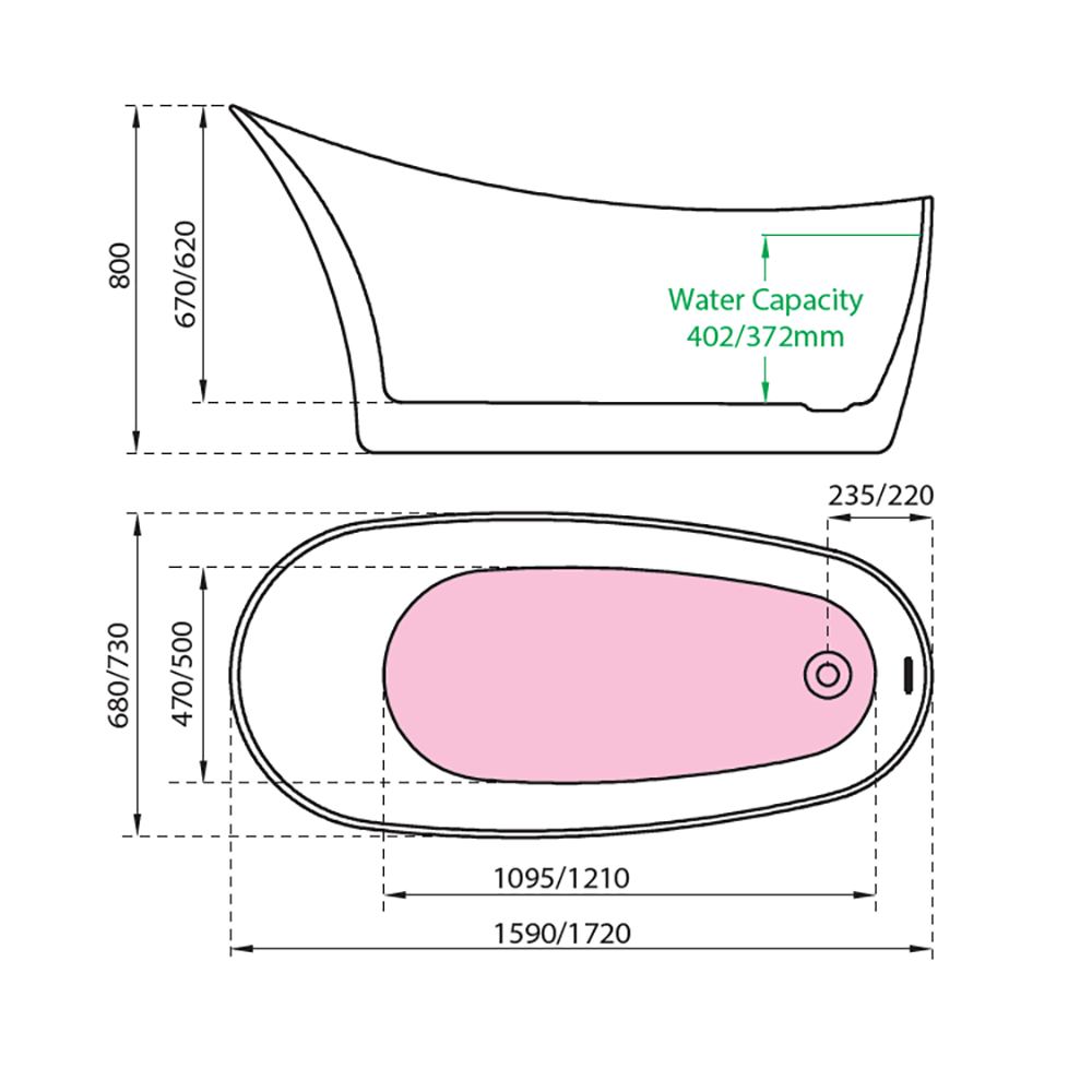Charlotte Edwards Portobello Black Freestanding Bath - 1590 x 680mm