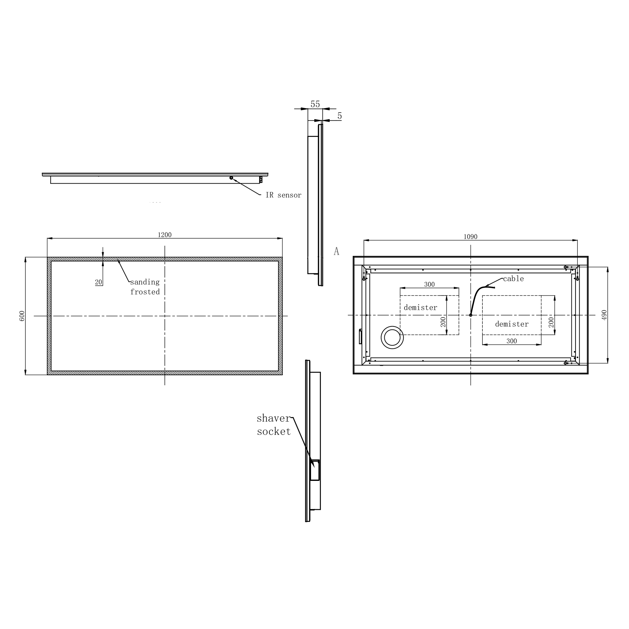 Harbour Glow LED Mirror with Demister Pad & Shaver Socket - 1200 x 600mm