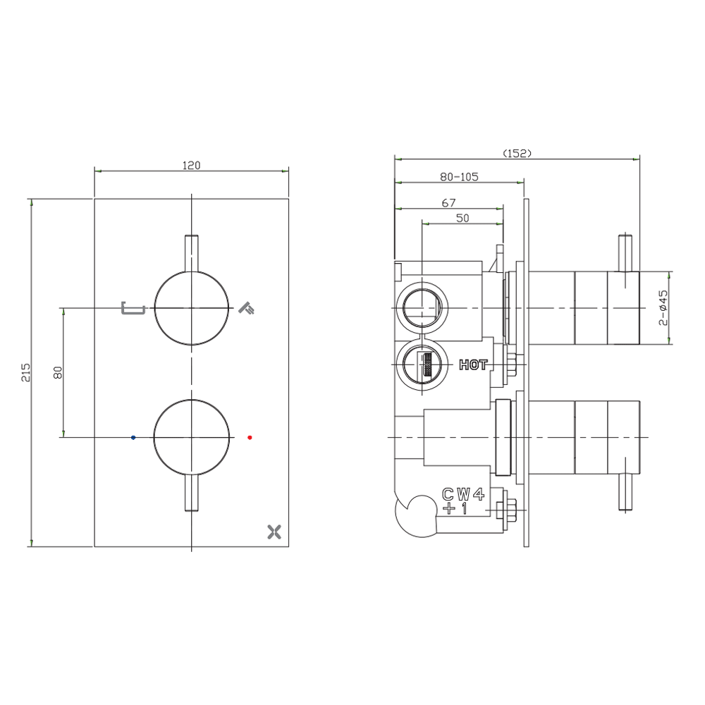 Crosswater MPRO 2 Outlet Concealed Thermostatic Bath and Shower Valve