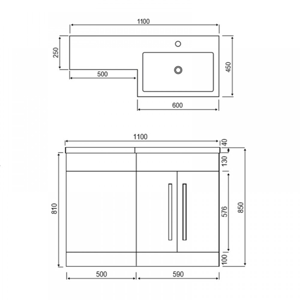 Harbour Icon 1100mm Spacesaving Combination Bathroom Toilet & Sink Unit - White Gloss
