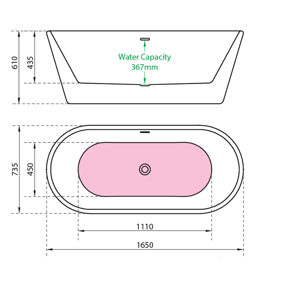 Charlotte Edwards Grosvenor Black Freestanding Bath - 1650 x 735mm