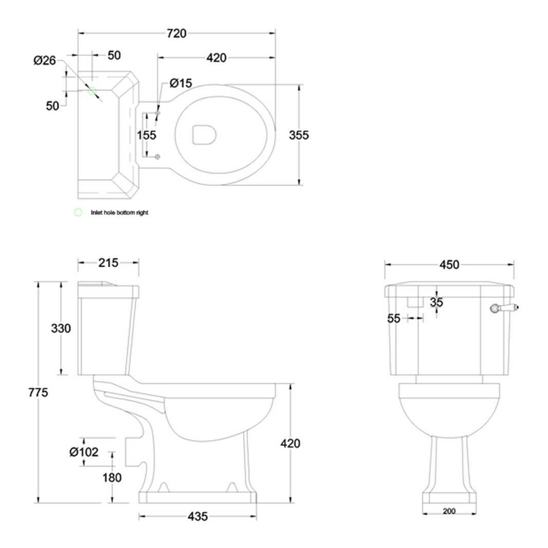 Burlington Close Coupled Slimline Toilet (Excluding Seat)