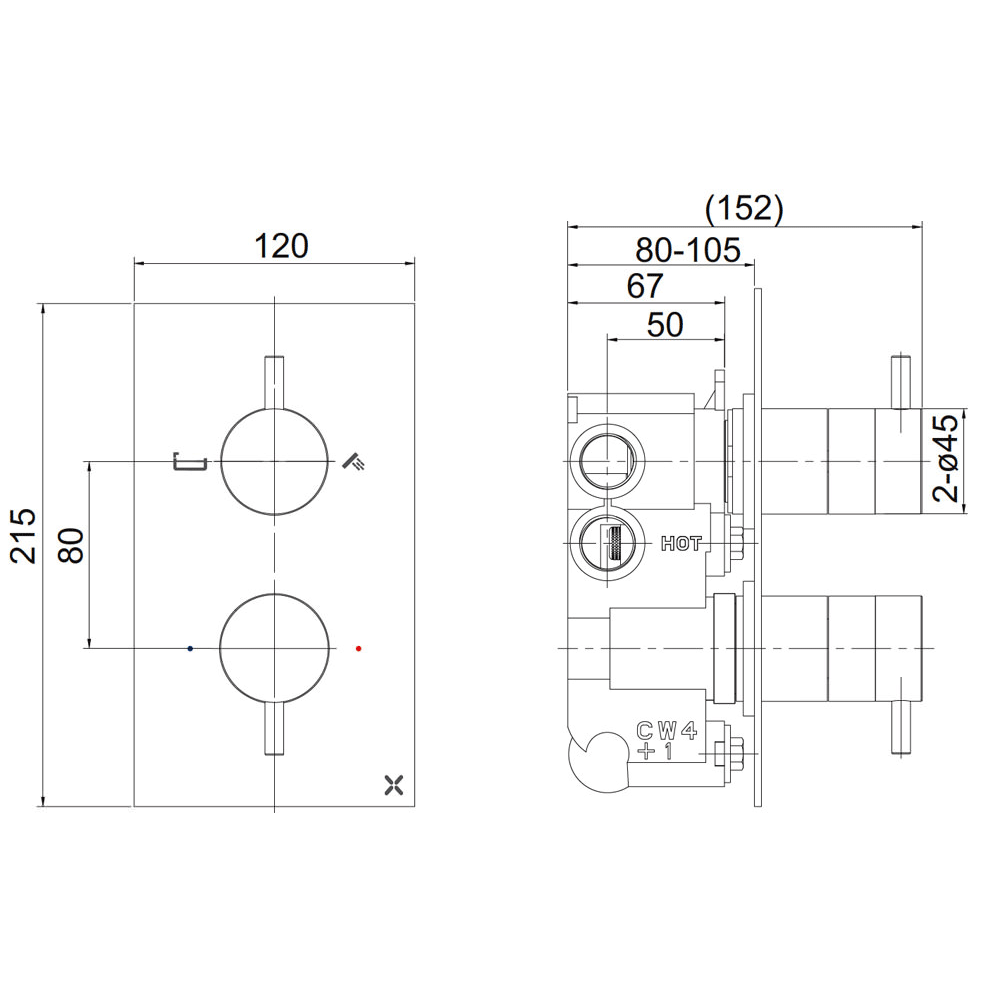 Crosswater MPRO 2 Outlet Concealed Thermostatic Bath and Shower Valve