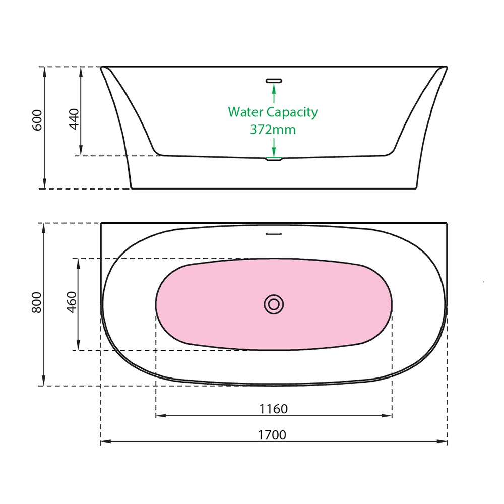 Charlotte Edwards Carme White Back to Wall Bath - 1700 x 800mm