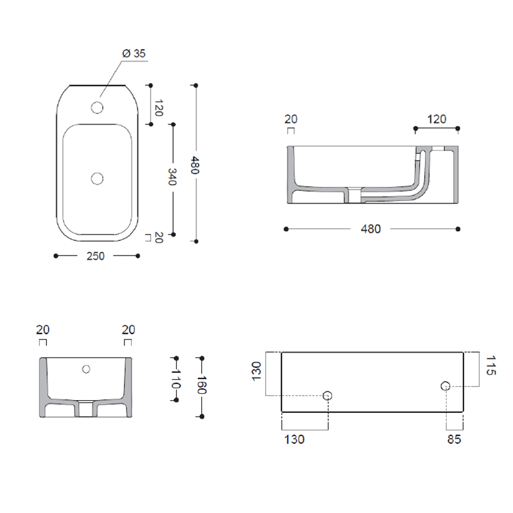 Crosswater Popolo Cloakroom Basin - Matt Black