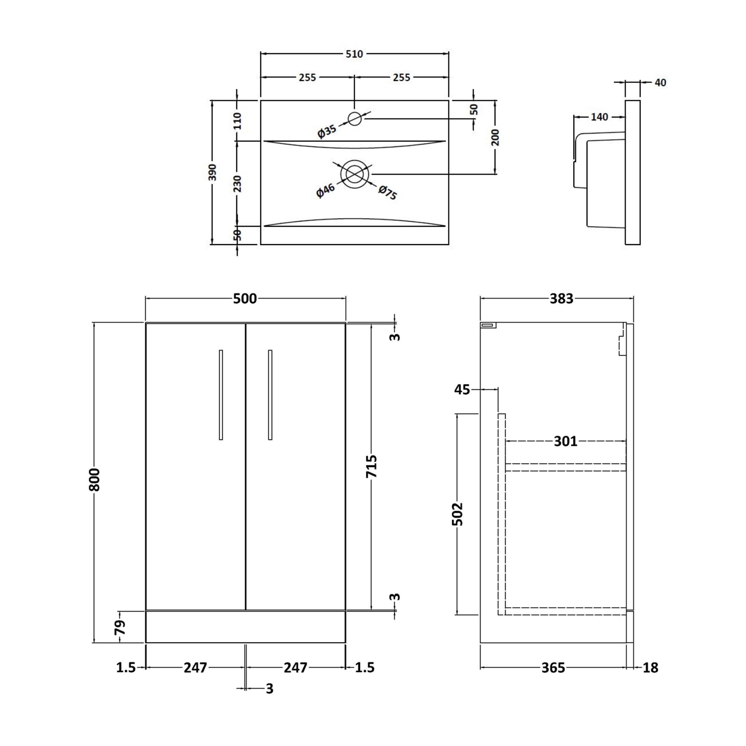 Erin 500mm Floorstanding Vanity Unit & Basin