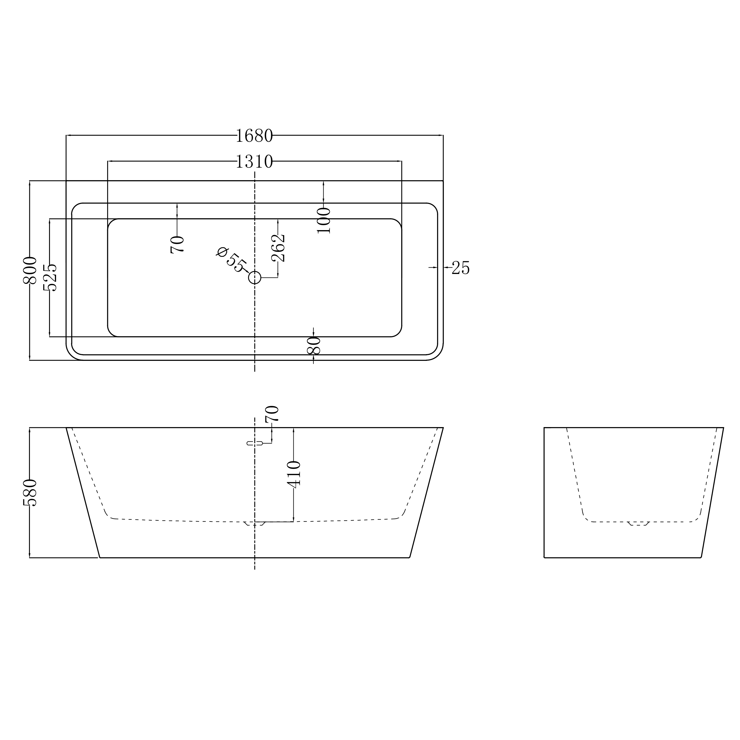 Julia Freestanding Back to Wall Acrylic Bath - 1680 x 800mm