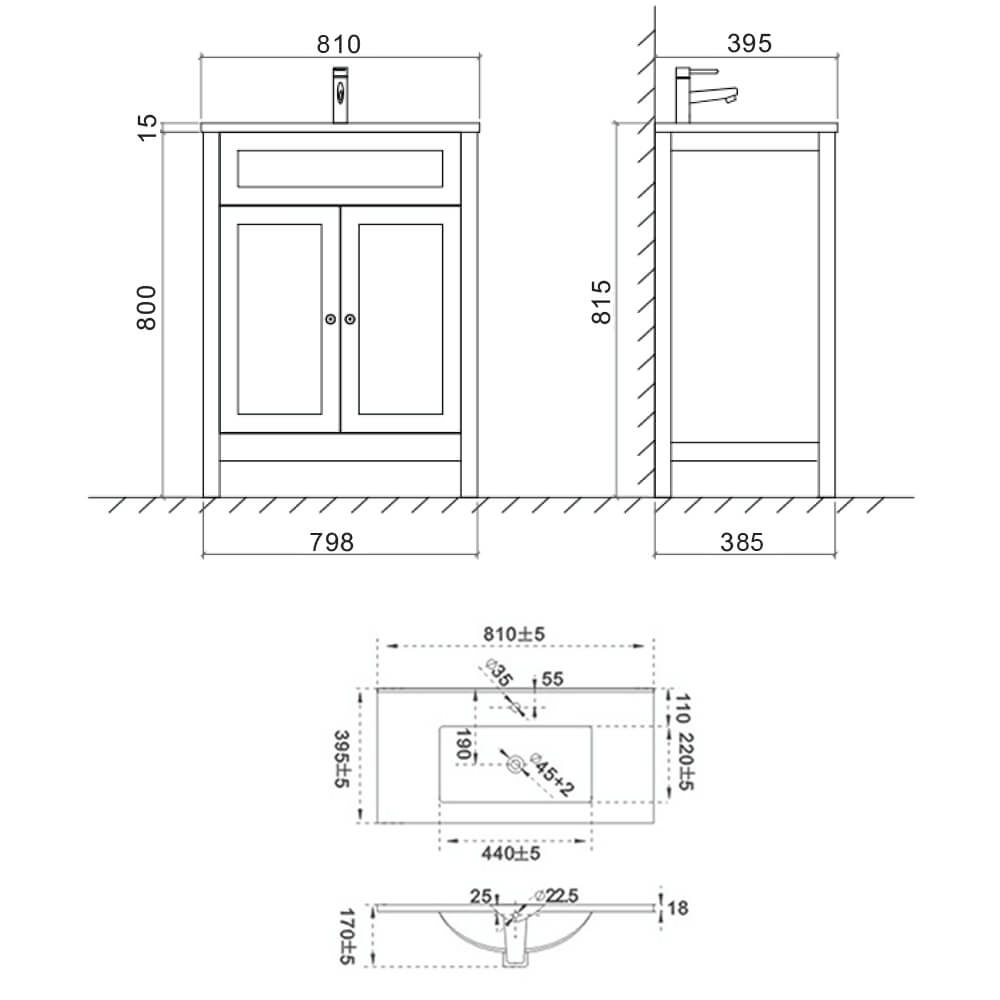 Butler & Rose Catherine Traditional 800mm Floorstanding Vanity Unit with Basin