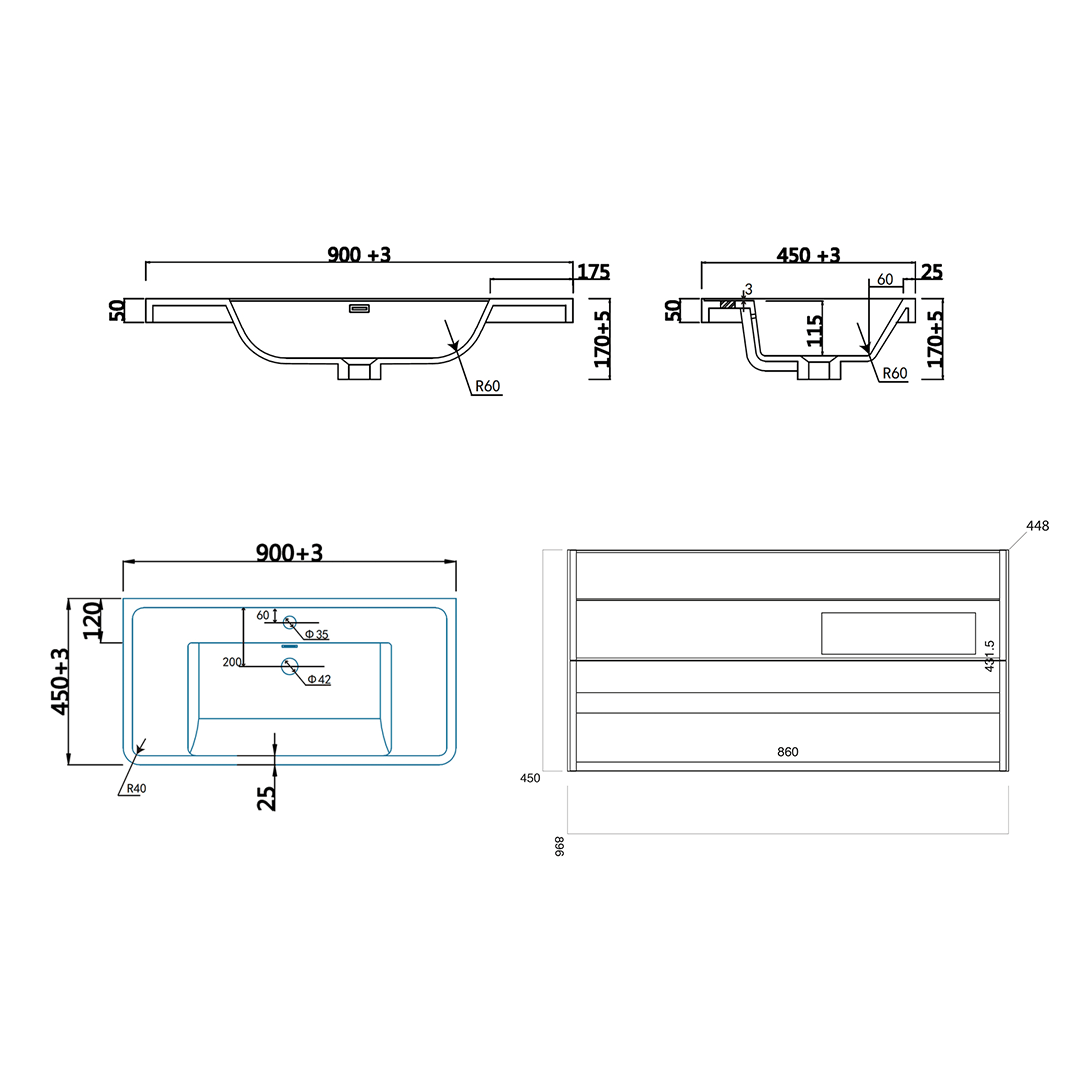Harbour Clarity 900mm Wall Hung Vanity Unit & Basin