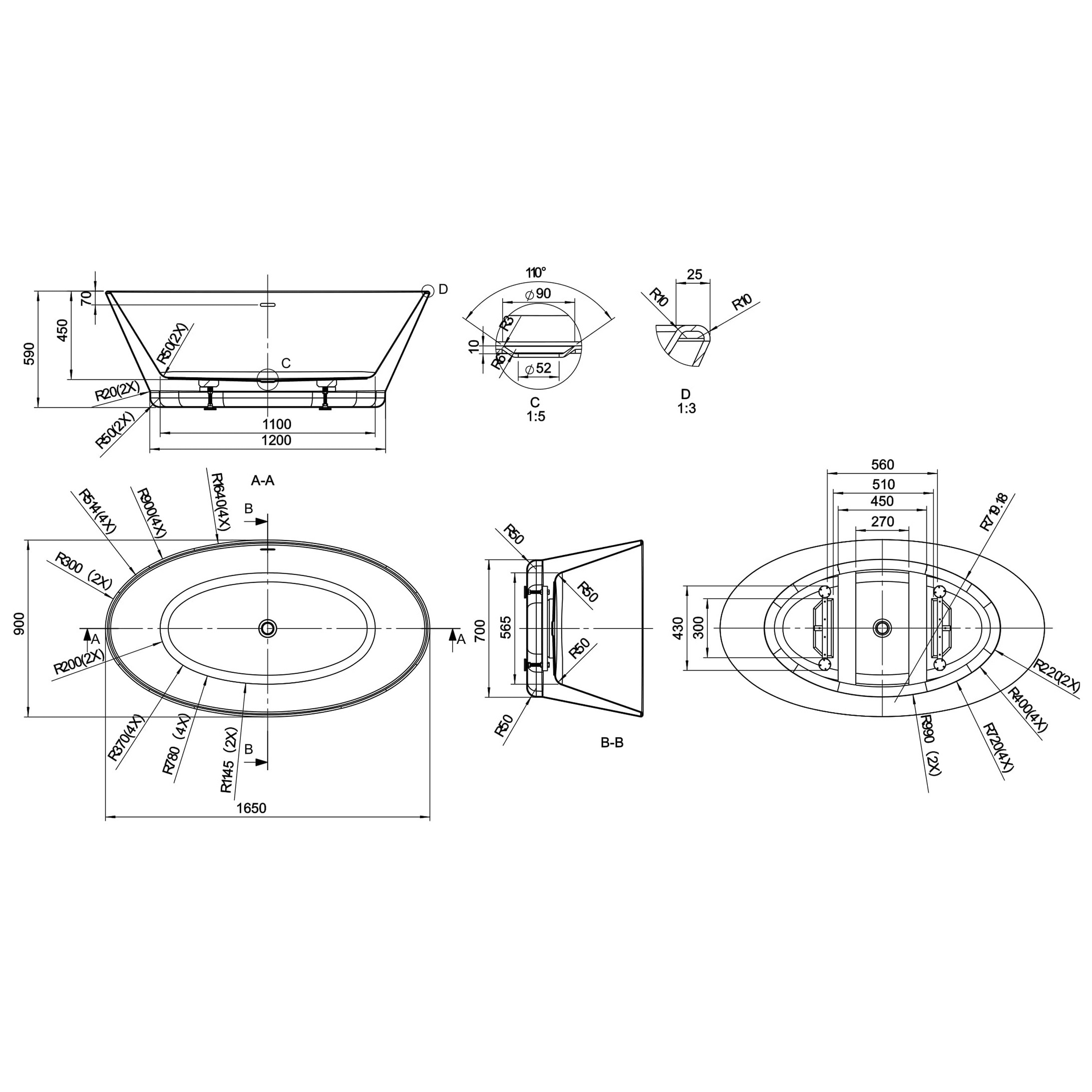 BC Designs Chalice Minor Freestanding Bath - 1650 x 900mm