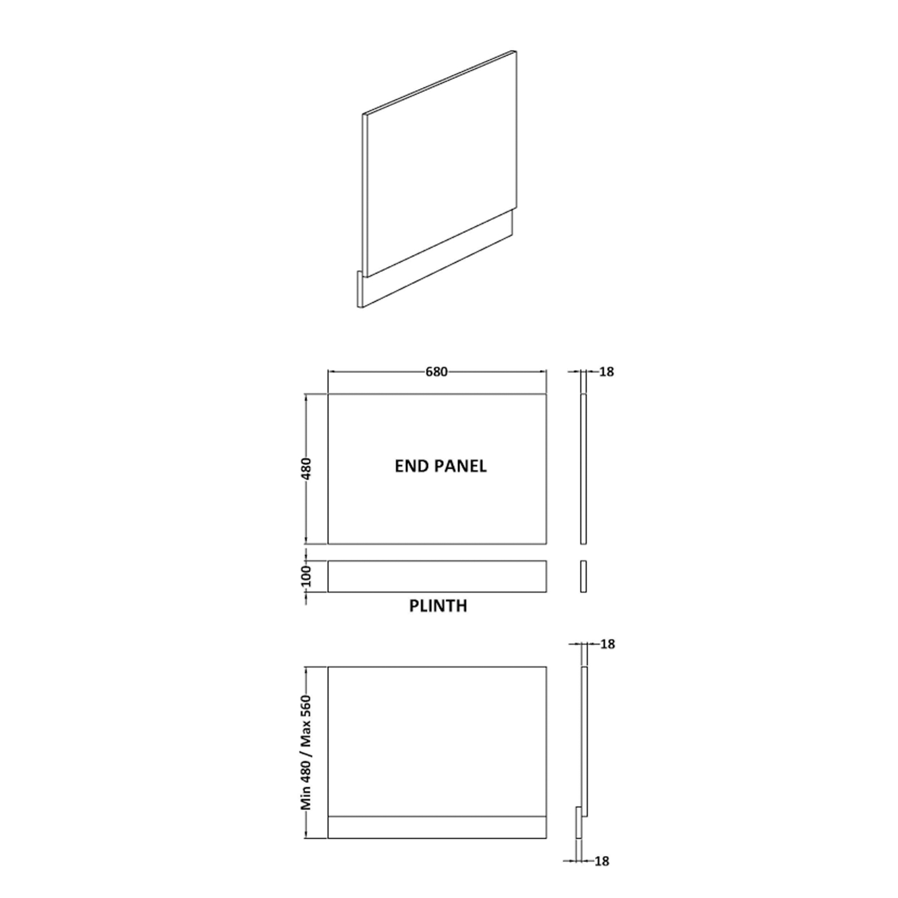 Erin 700mm End Bath Panel