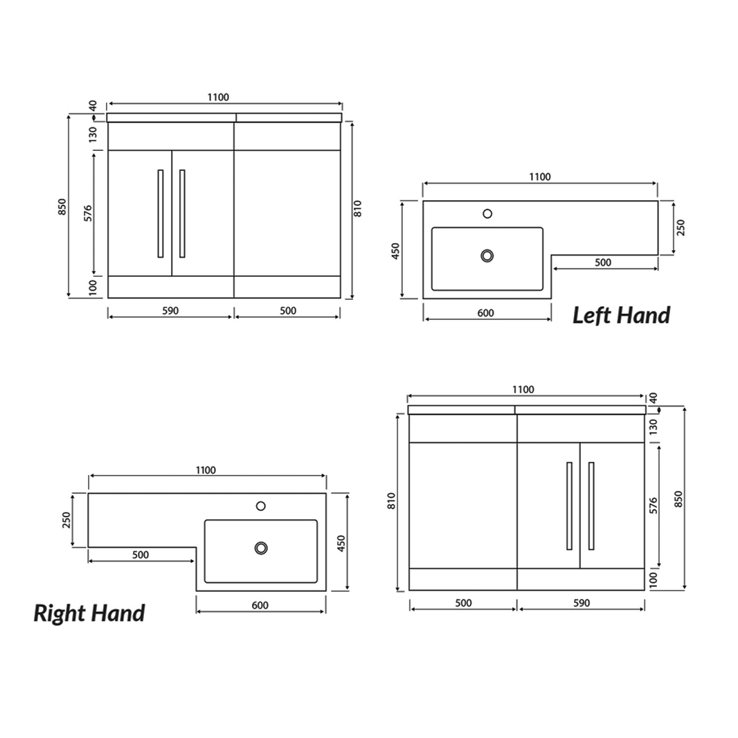 Dylan 1100mm Combination Basin & Toilet Unit - Matt Green