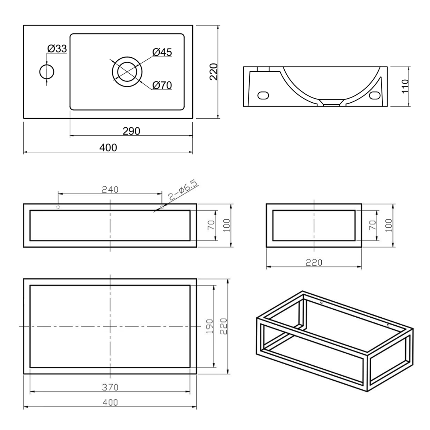 Harbour Concrete 400mm Cloakroom Wall Hung Pink Basin & Frame