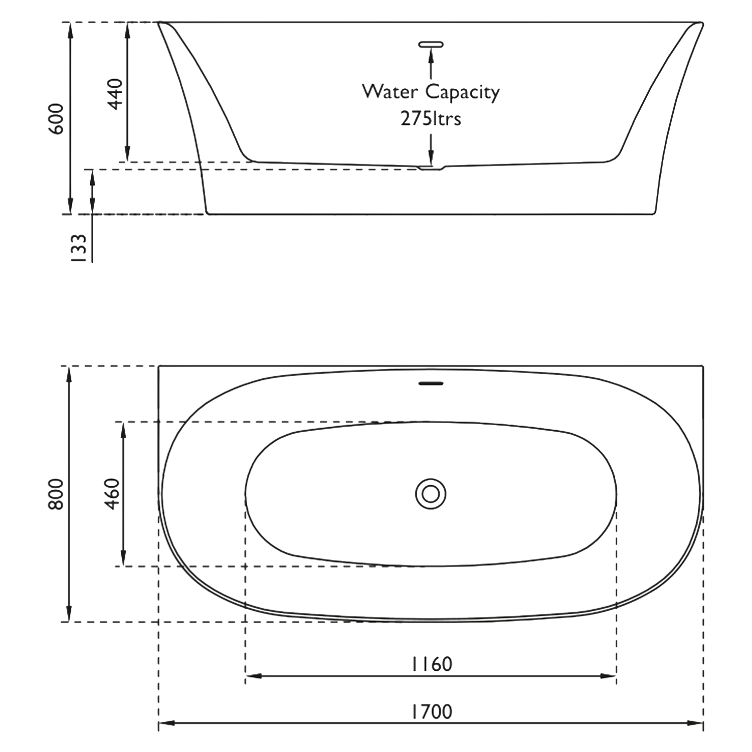 Vincent Alexander Lumley White Back to Wall Bath - 1700 x 800mm